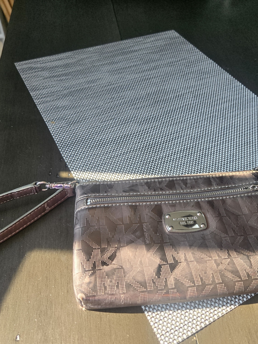 Michael Kors Metalic Silver Logo-Print Wristlet